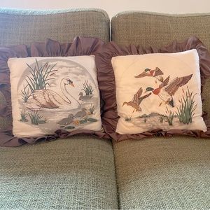 Cabin core / camp core vintage throw pillows! 1 duck, 1 swan